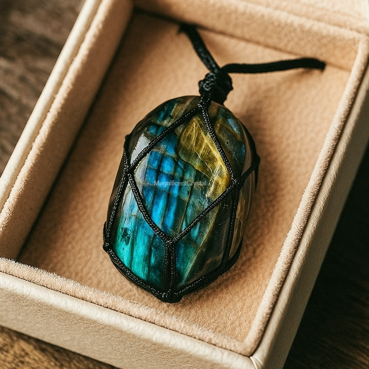 Labradorite Moonlight Amulet Pendant Women Men Necklace Blue Flash Stone Jewelry