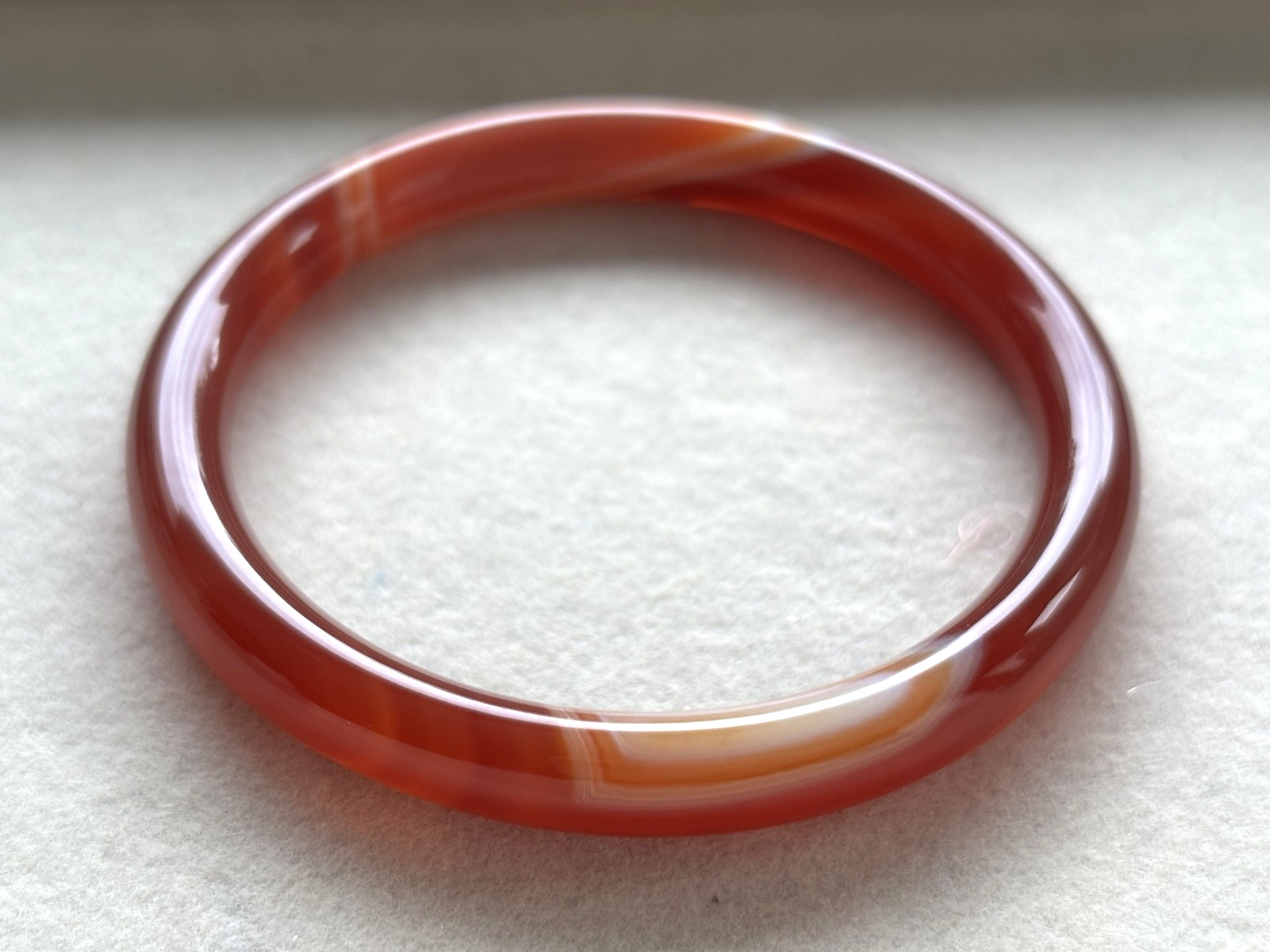 55mm Carnelian Red Agate Bangle Full Round with White Cloud Accent