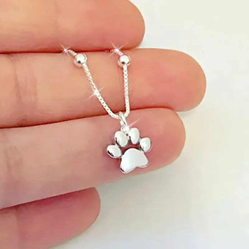 1pc Sterling Silver Bohemian Style Anklet With Paw Print Charm Adjustable Chain