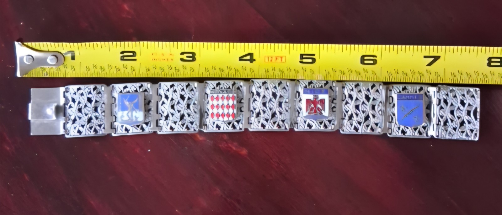 Vintage France Themed Silver Tone Filigree Design Souvenir Bracelet
