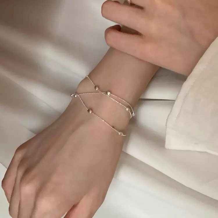 Silver Layered Ball Chain Bracelet,Triple Chain Bracelet, Adjustable BR046
