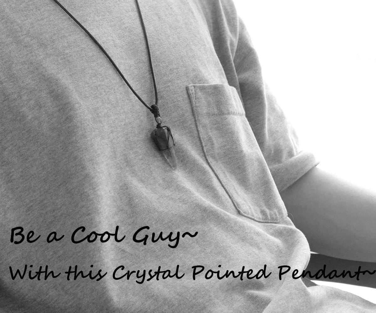 Healing Crystal Necklace for Men Jewelry Gift | Adjustable Black Rope Natural Ge