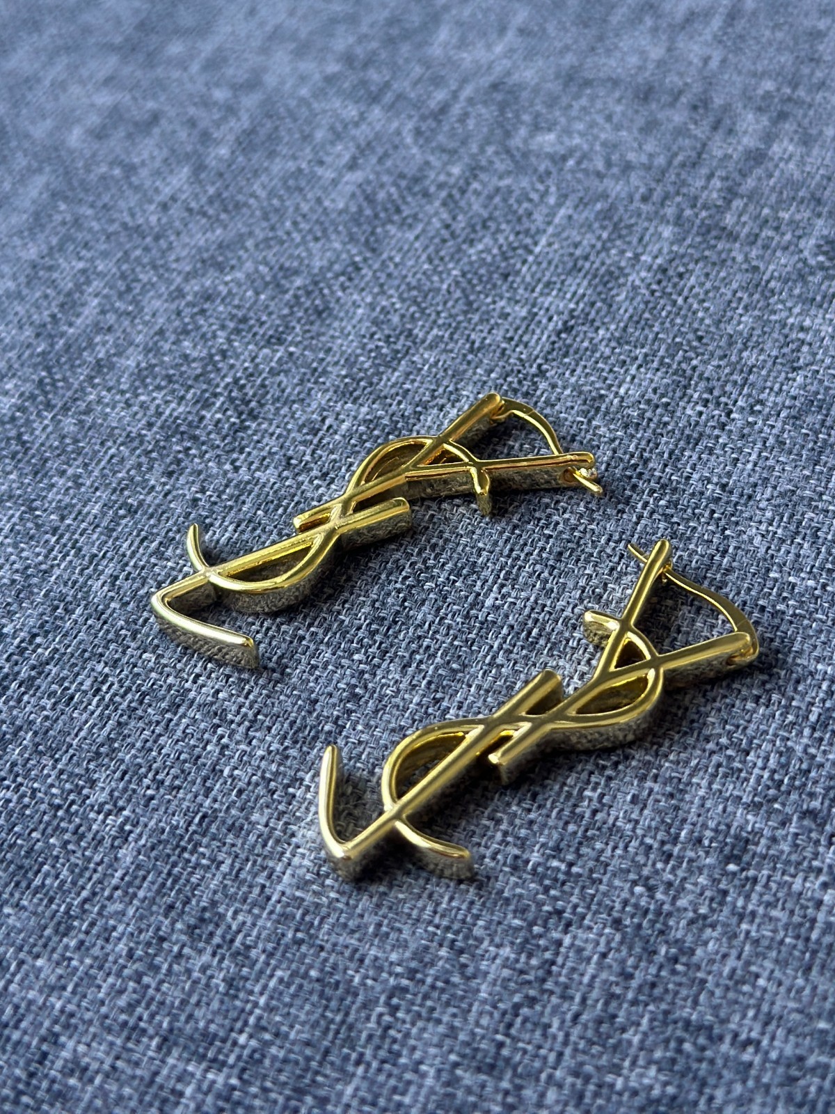Saint Laurent YSL Logo Drop Hoop Earrings Designer Gold Tone Earrings Jewelry