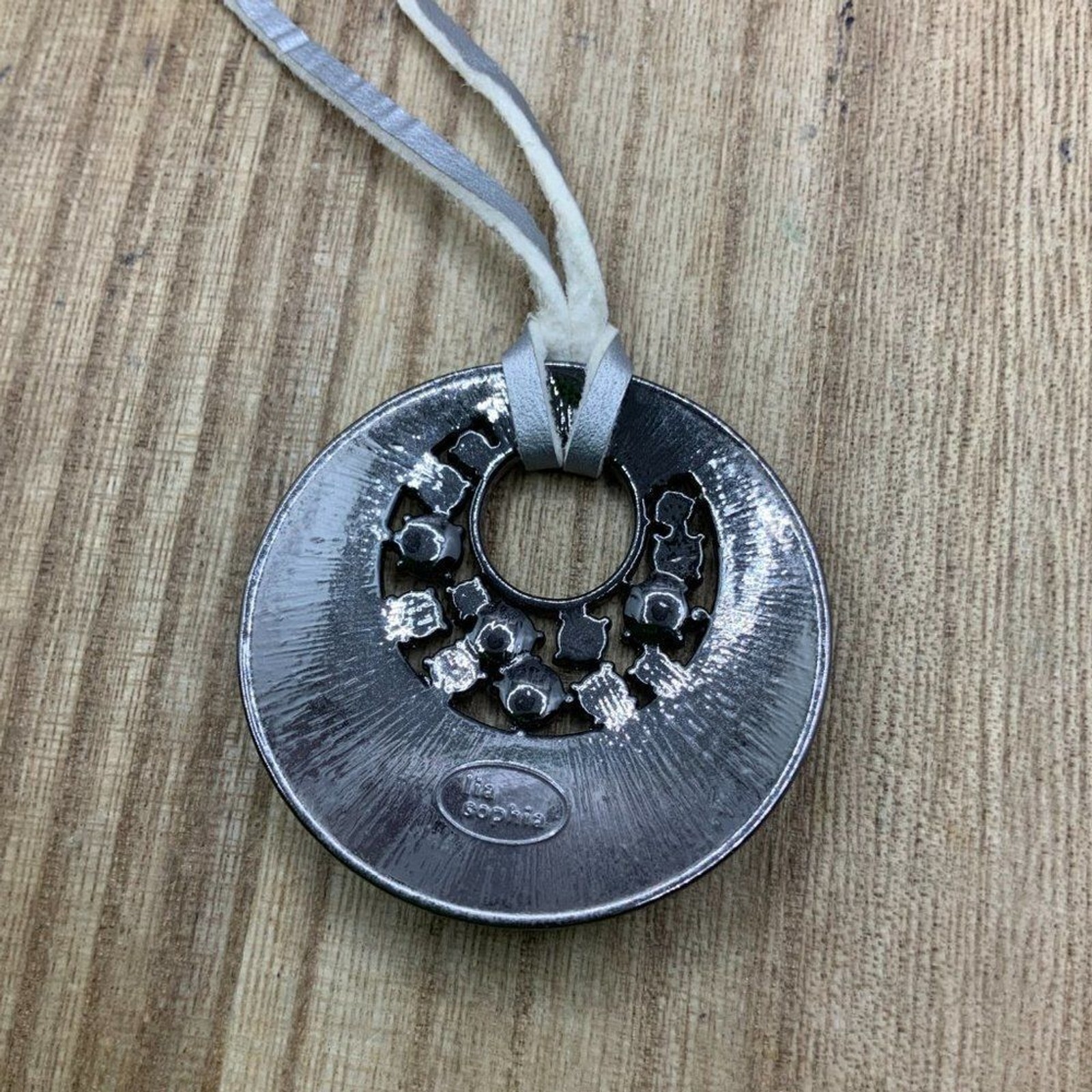 Lia Sophia Enamel Circle Pendant with Leather Cord Necklace