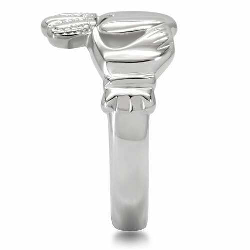 Women’S Stainless Steel Heart Shaped Irish Claddagh Ring No Stone Tk160
