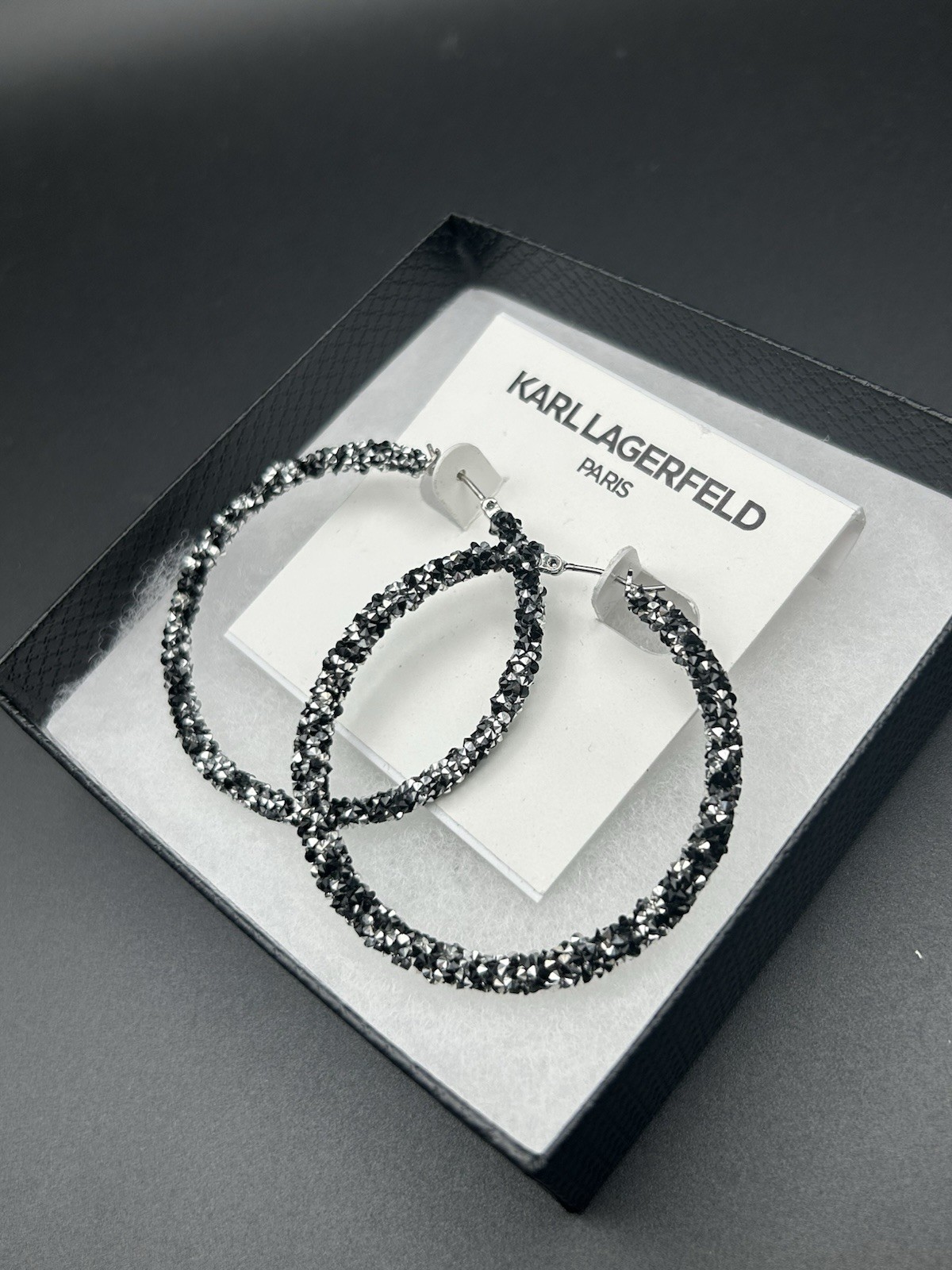 KARL LAGERFELD Black & Silver-Tone Crystal Hoop Earrings