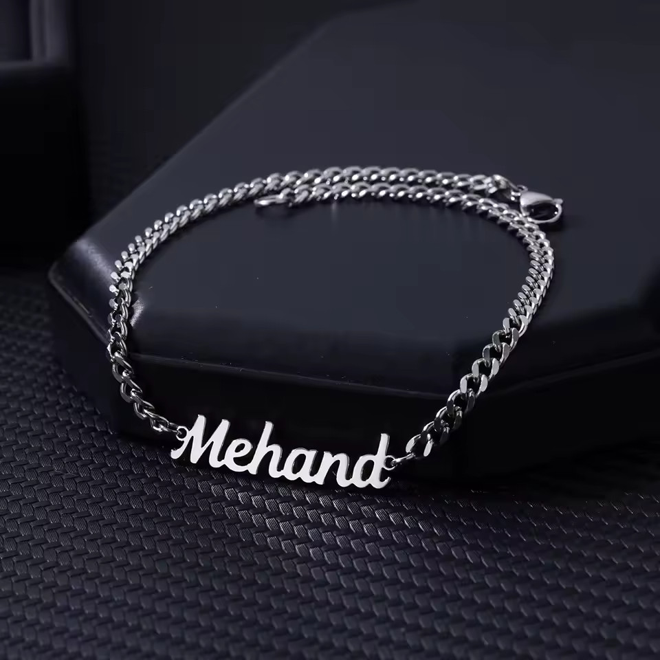 Custom Name Cuban Chain Anklet Gold Silver Ankle Lobster Clasp Stainless Steel