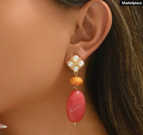 White White Pearl Resin Stud Earrings Drop Dangle Pink Orange Faux Stone & Pearl