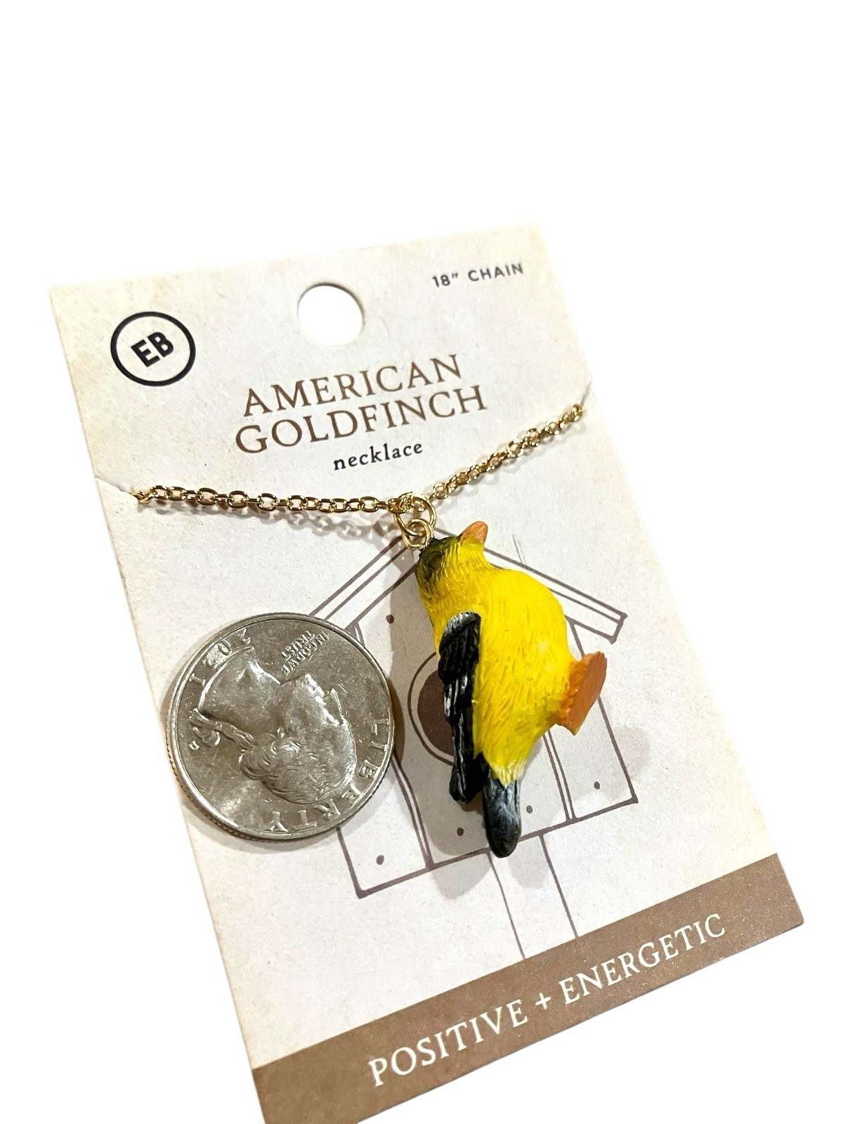 3D Bird Goldfinch Necklace 18” Chain Gift For Her