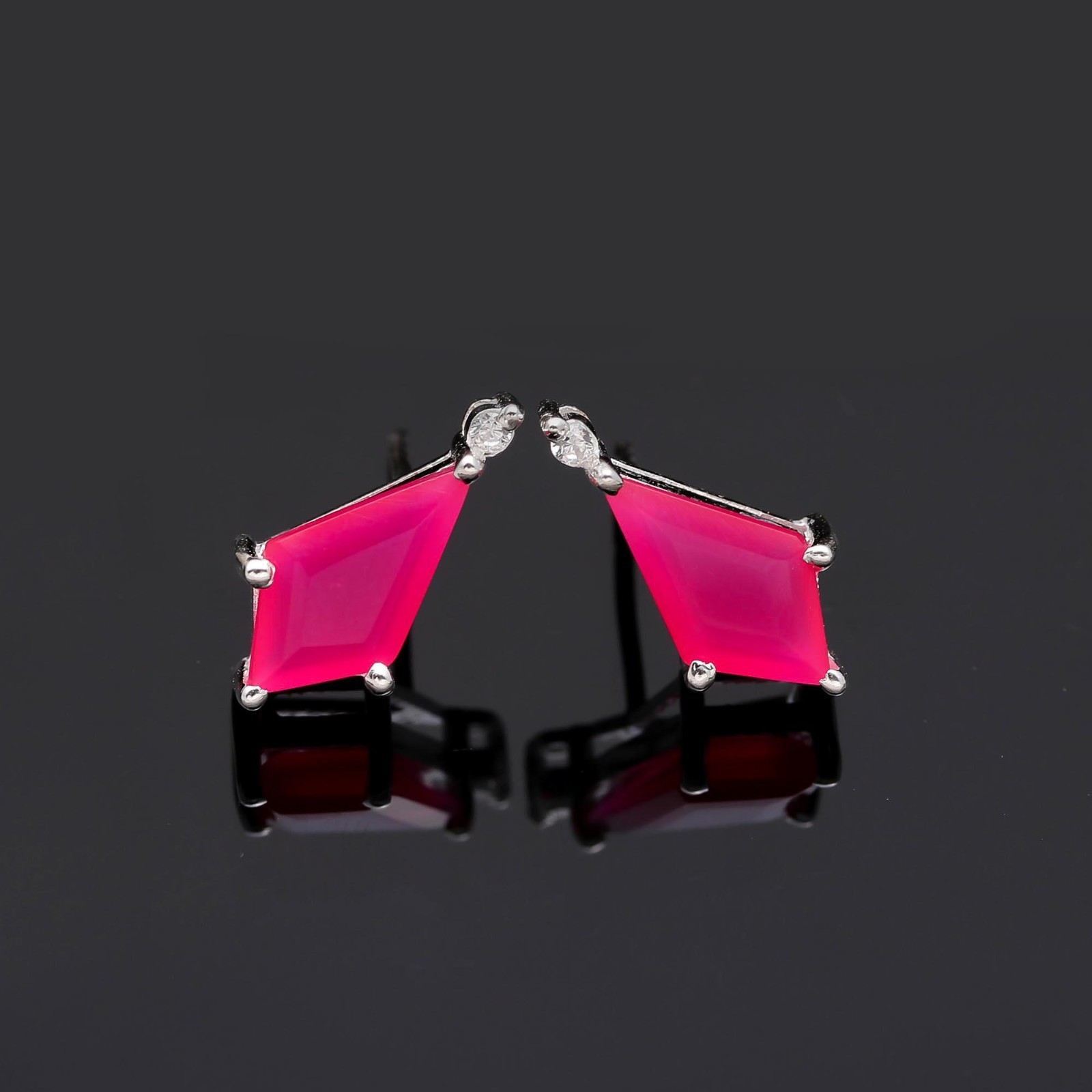 Natural Pink Chalcedony Kite Stud Earrings 925 Sterling Silver Handmade Jewelry