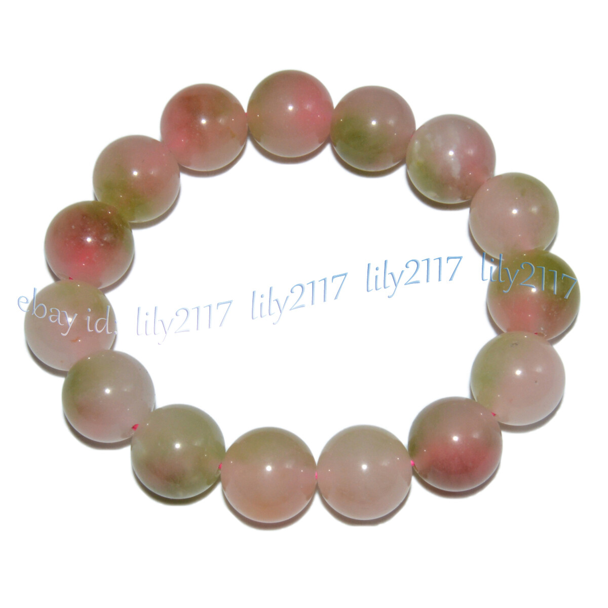 8/10/12/14mm Pink Green Multicolor Jade Round Gems Beads Elastic Bracelet 7.5”
