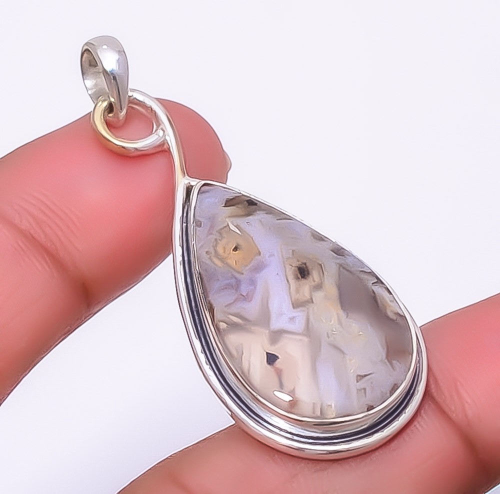 Turkish Stick Agate 925 Sterling Silver Pendant 1.76″ P40, Christmas Gift