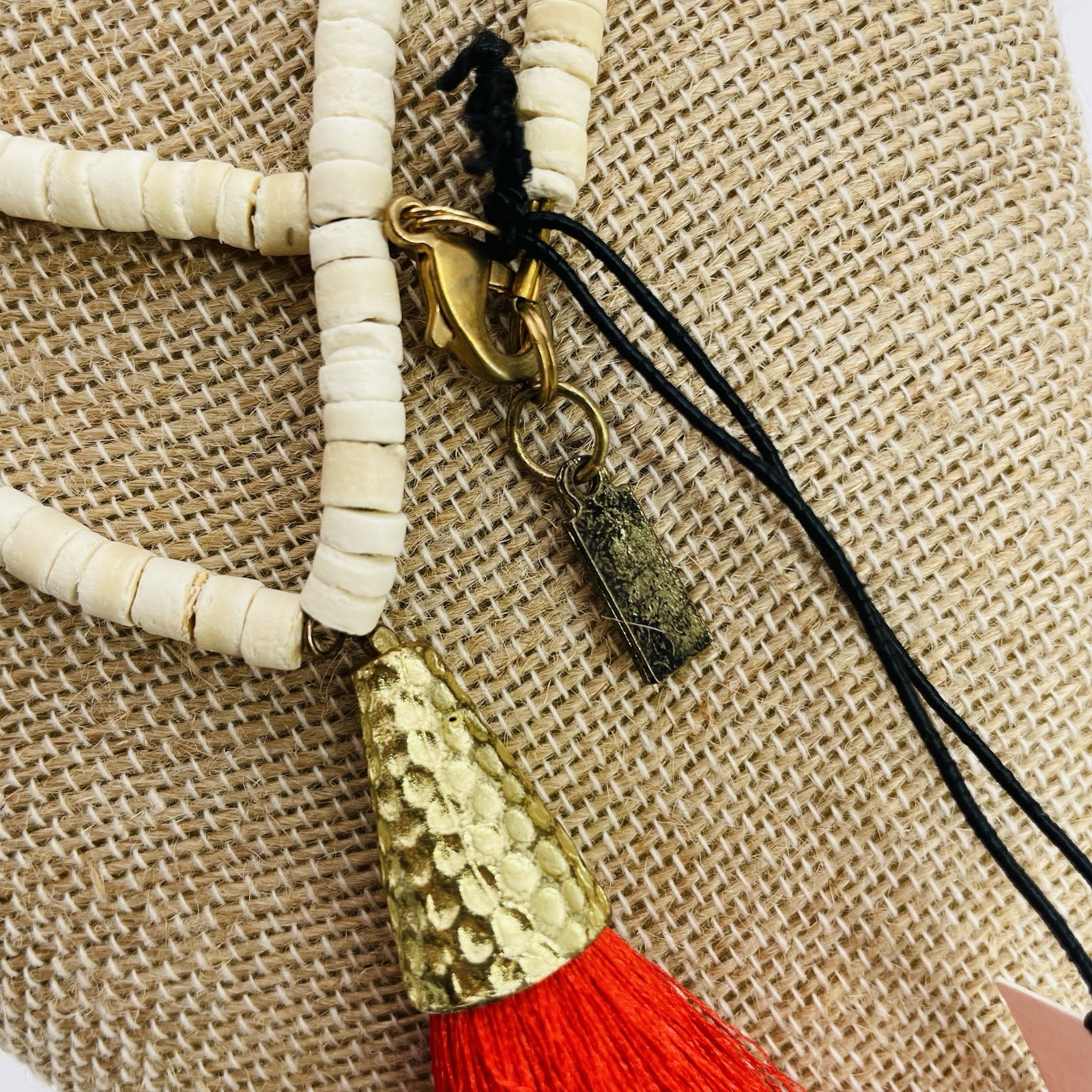 Ink + Alloy Long Boho Wood Beaded Necklace With Red Tassel 23”