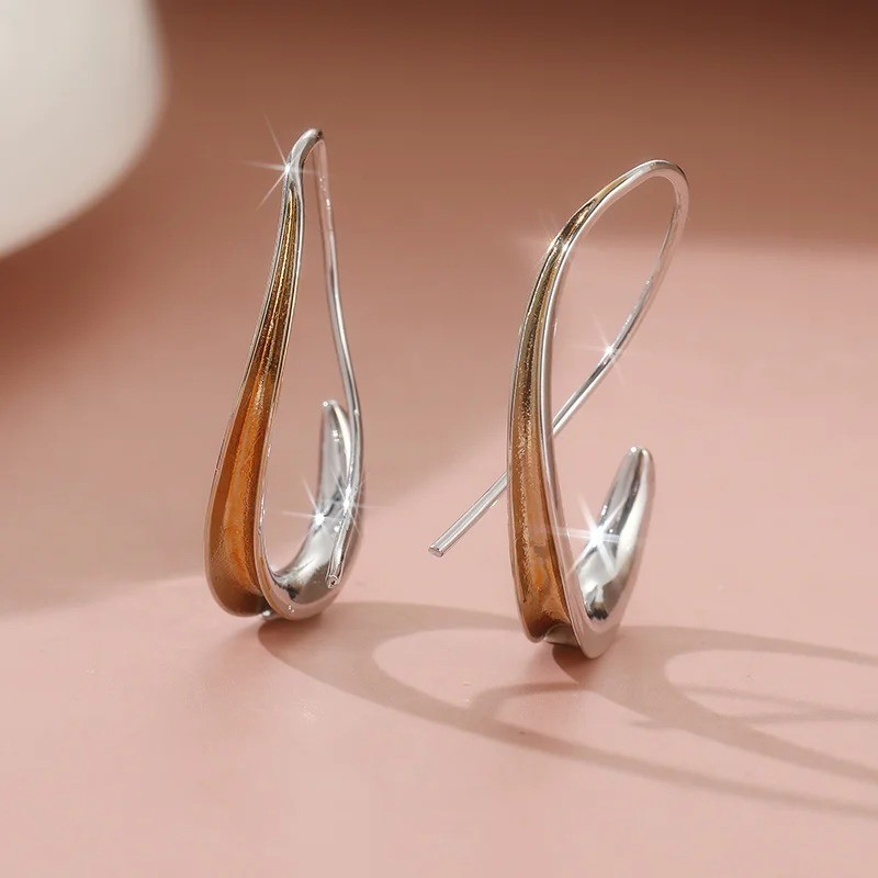 Simple Silver Geometric Dangle Earrings Glossy Fashion Jewelry