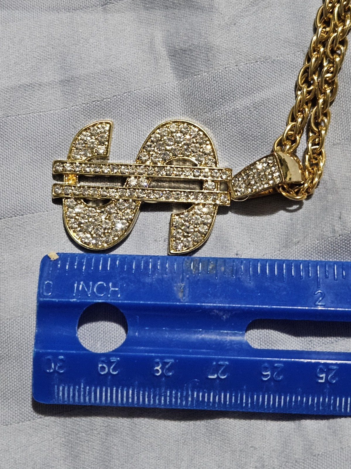 Gold Tone Bling Dollar Sign Necklace 24 ” 30 g