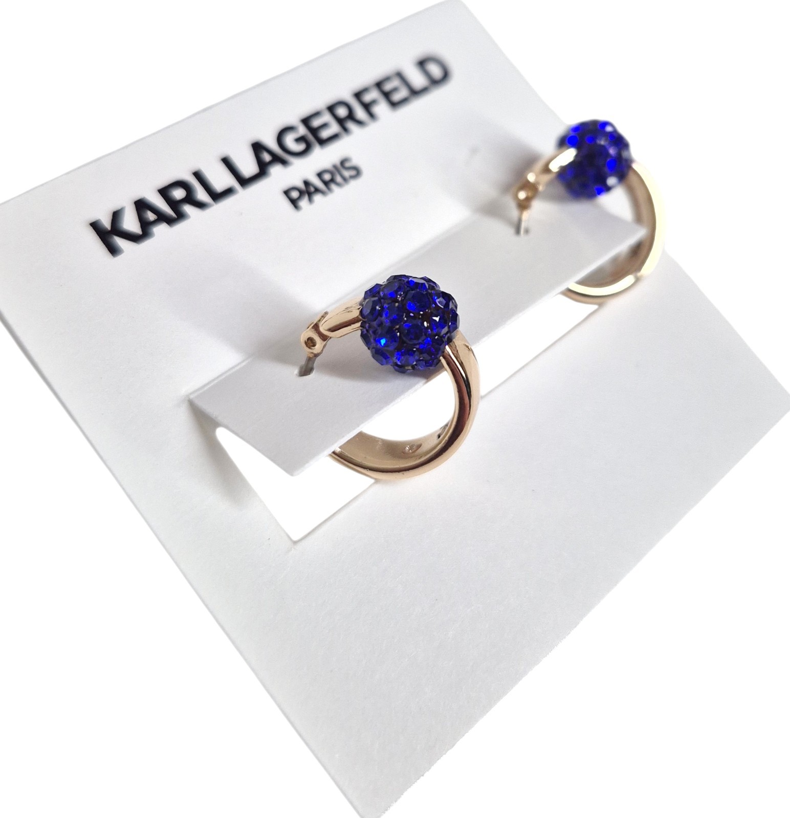 Karl Lagerfeld Small Pave Fireball Huggie Hoop Earrings Blue Gold Plated Brass