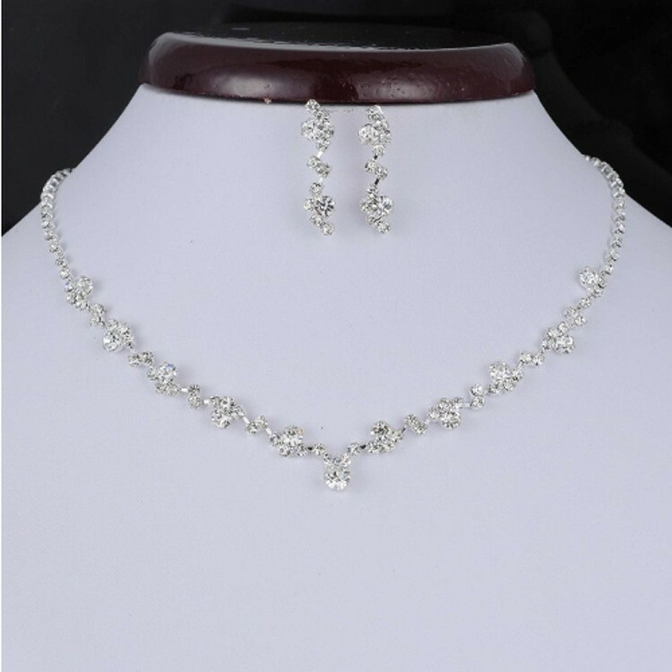 Fashion Women Crystal Jewelry Necklace Earrings Set Bling Party Wedding 1324