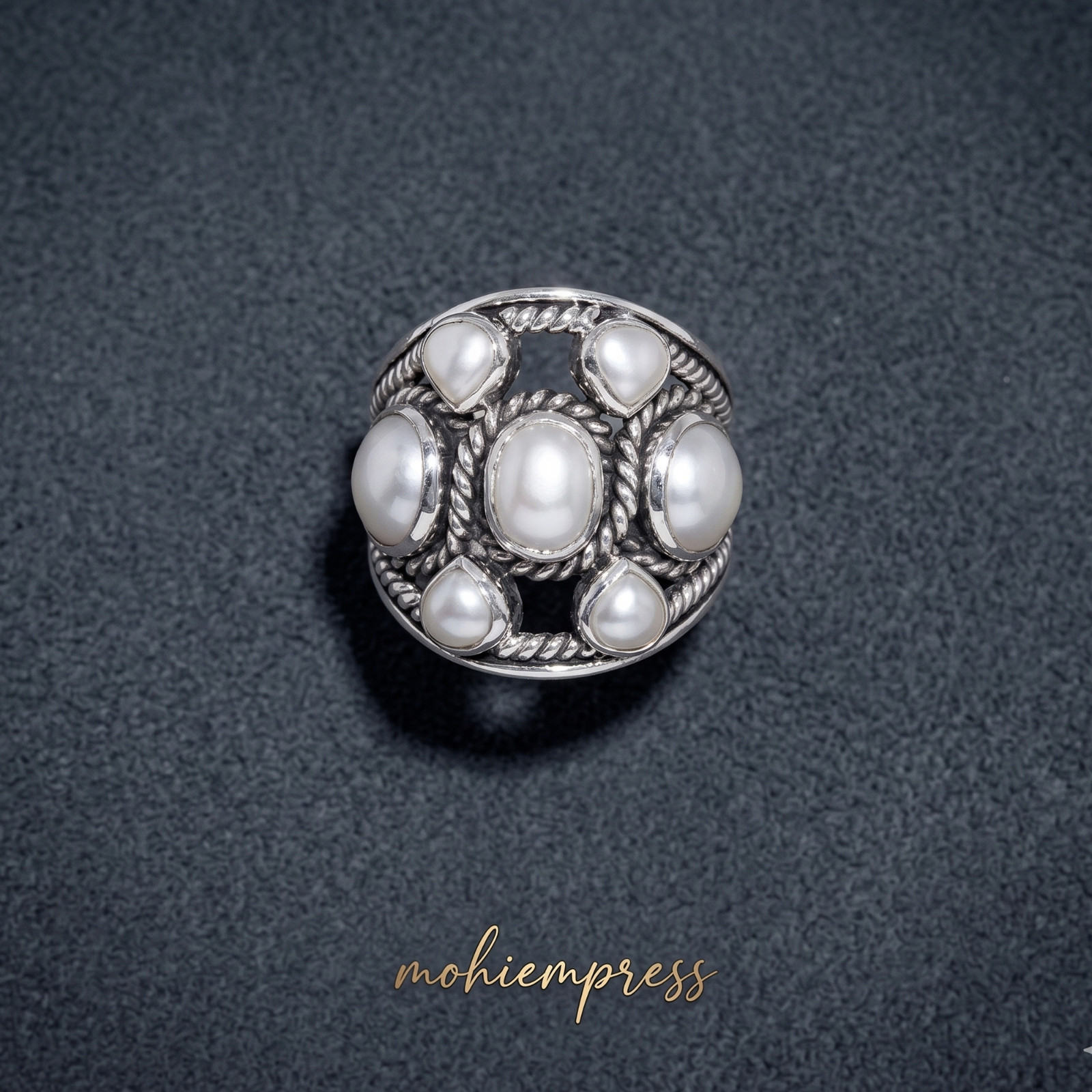 925 Sterling Silver Vintage Inspired Multi-Pearl Statement Ring, June Birthstone