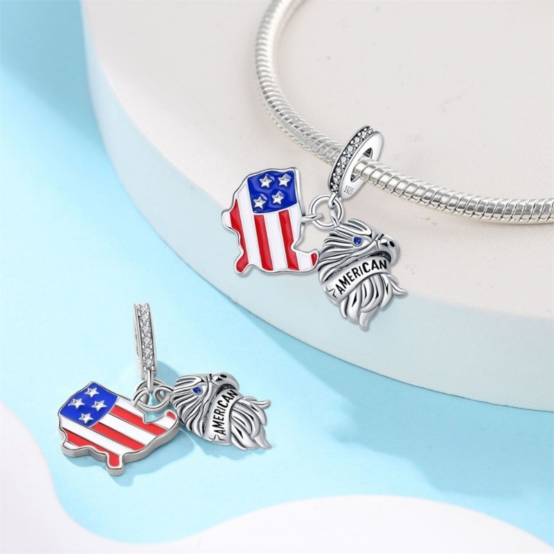 PANDACH Sterling Silver Bald Eagle Charm Patriotic American Jewelry Pendant DIY