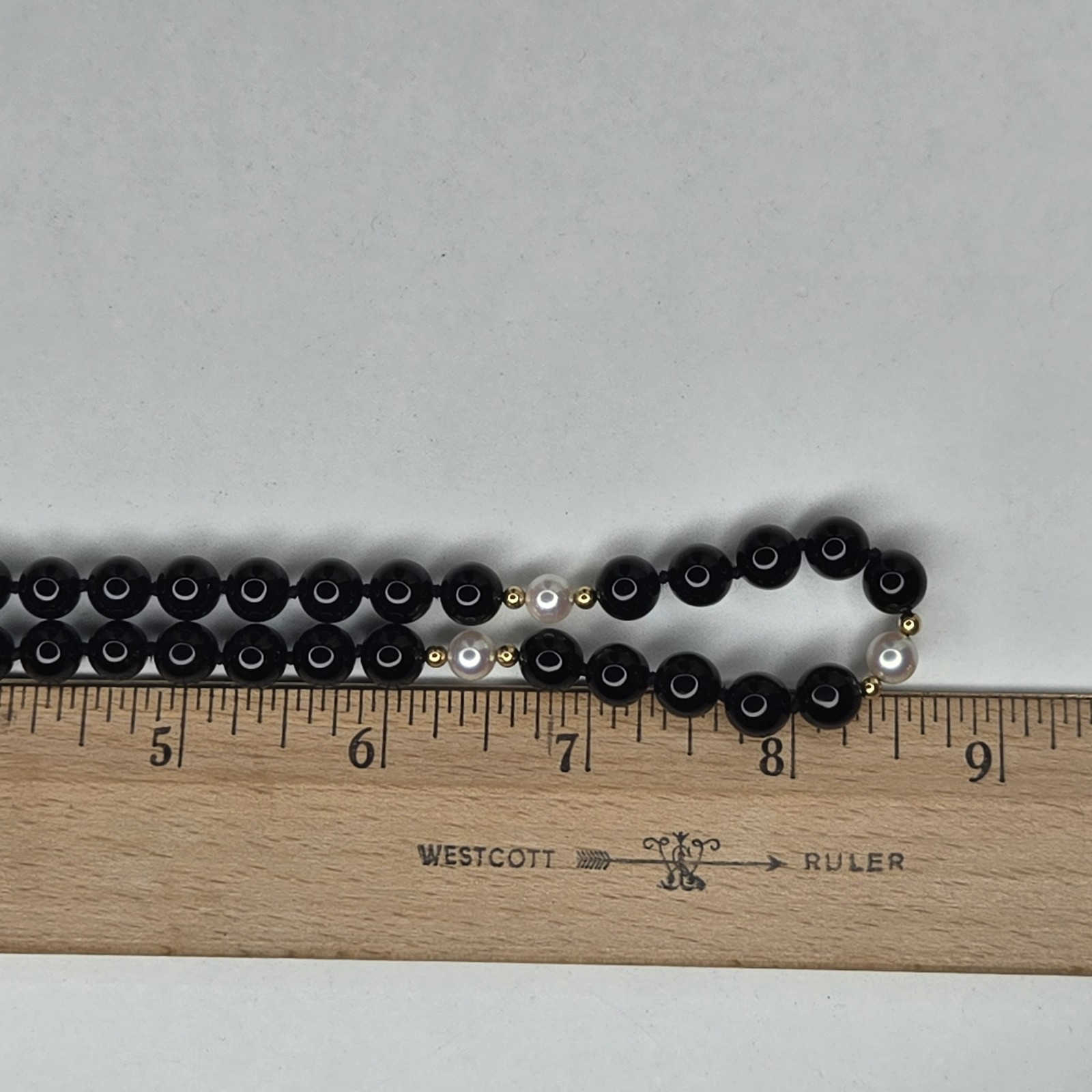 Jostens Imperial Black Onyx Pearl Bead 17″ Necklace Sterling 925 Vermeil Reese’s