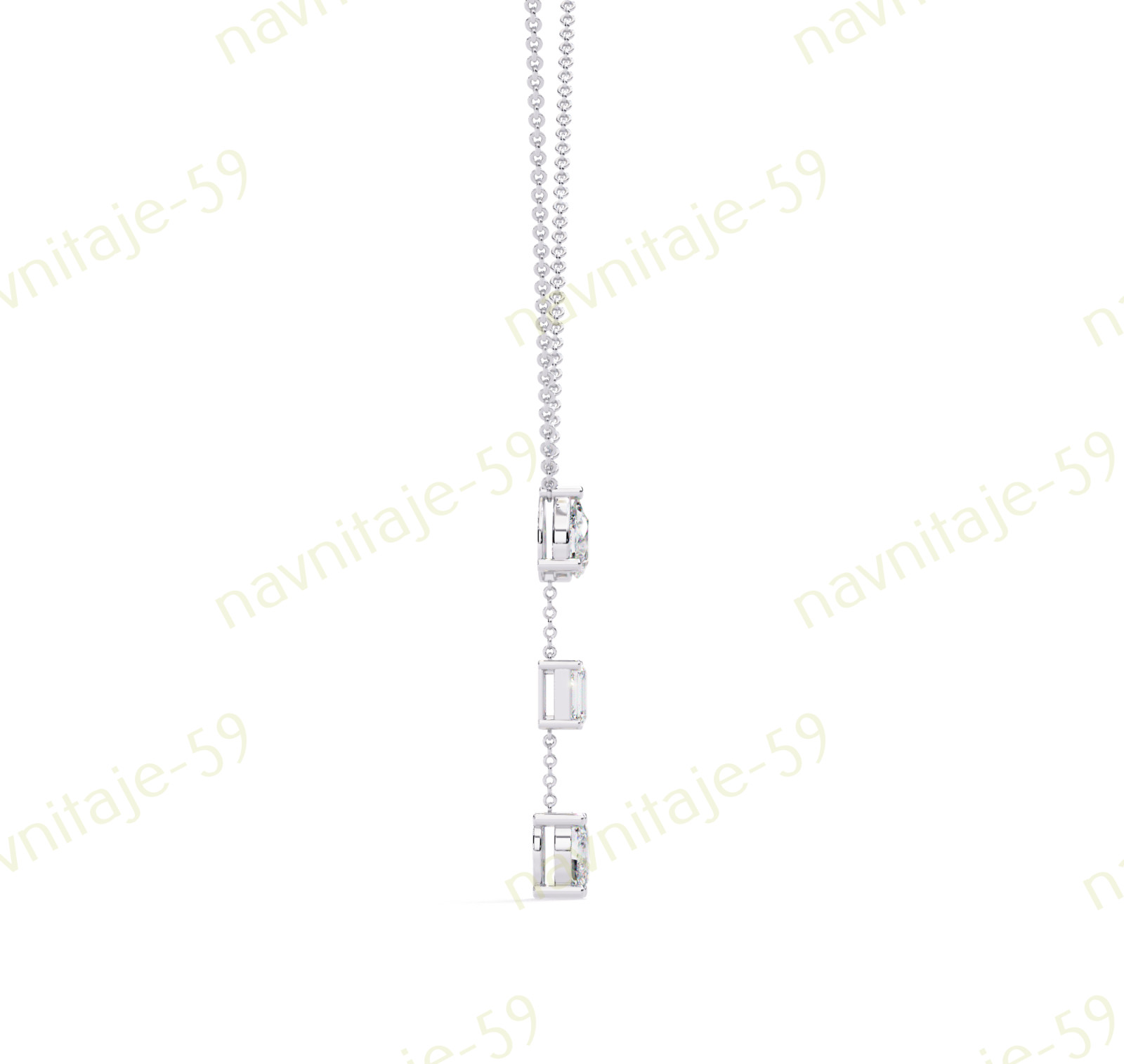 Dangle Three Stone Y Necklace For Wife 14K Rose Gold Plated Simulated Diamond