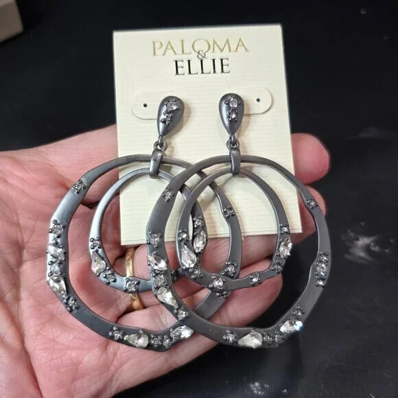 Paloma & Ellie Women’s Statement Hematite Plated Frontal Hoop Earrings NWT