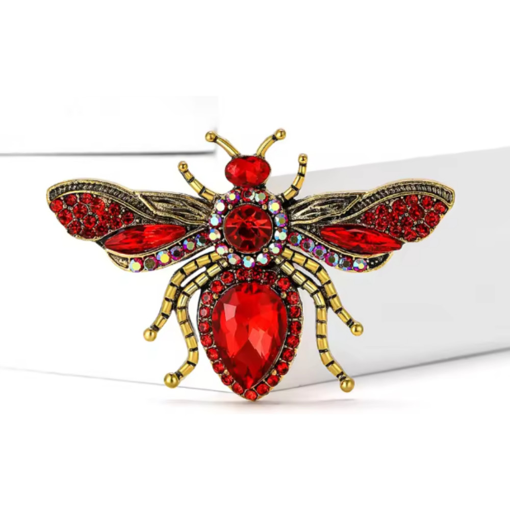 Vintage Rhinestone Bee Brooch Pin – Gold Tone Insect Jewelry, Unisex Summer Gift