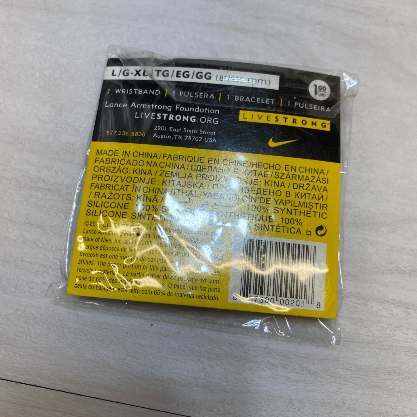 Nike LIVESTRONG Authentic Wristband Bracelet NEW L/XL 8″ 202mm Up to 50%