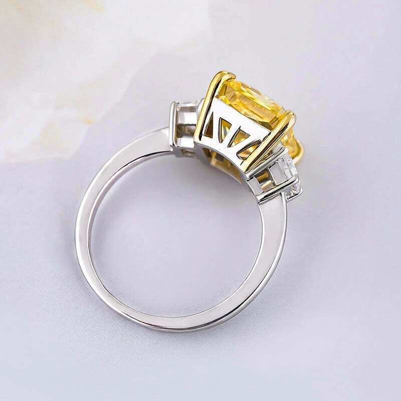 4Ct Radiant Canary Yellow Diamond Simulated Engagement Ring 14KWhite Gold Plated