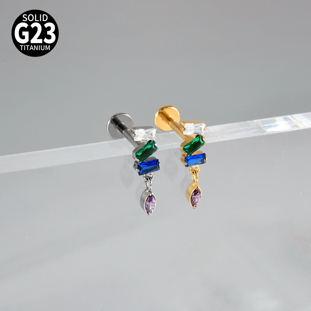 G23 Titanium Cartilage Stud Earring 16G Star/Chain Drop Labret Stud Ear Piercing