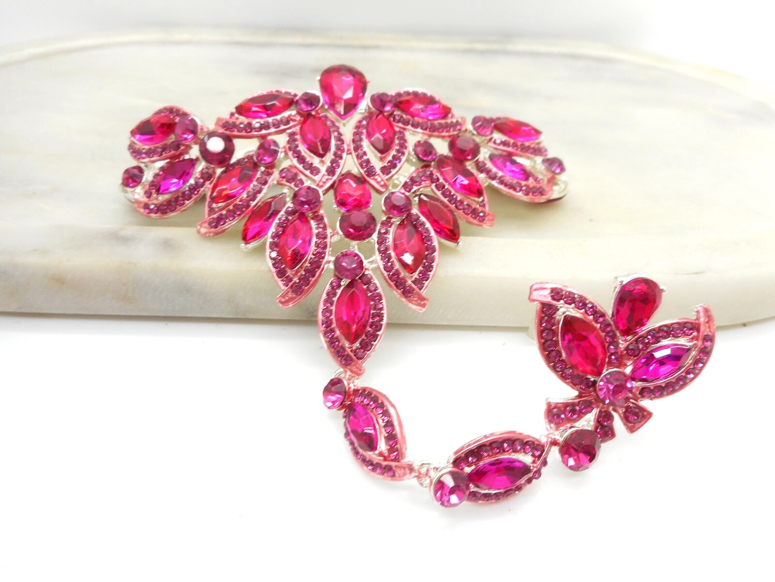 New Pink Magenta Mix Crystal Stunning Bracelet Women’s Ring Attached Slave