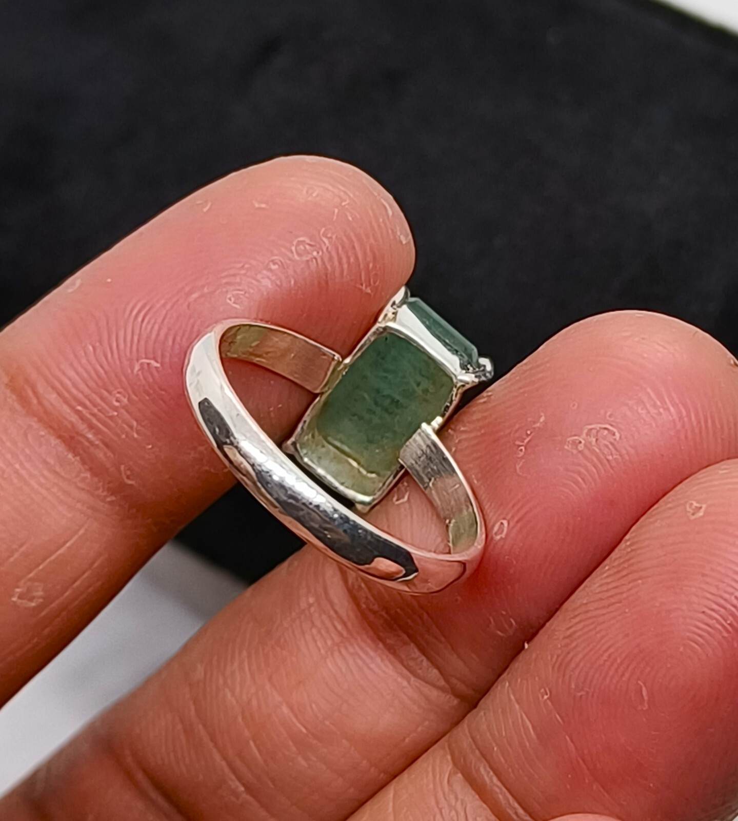 Emerald Ring Silver Natural Emerald Zambia Green Emerald Ring Stone US Size 7
