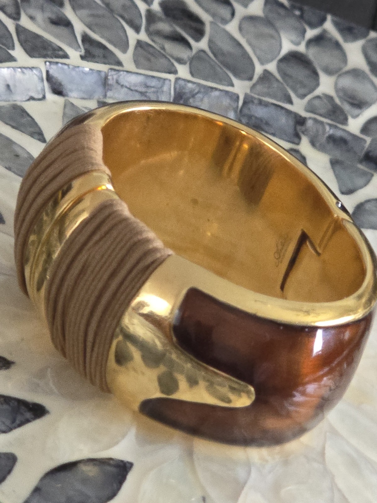 Arlette Luxury 18K Gold Plated Hinged Cuff Bracelet – Italian Leather MSRP$630