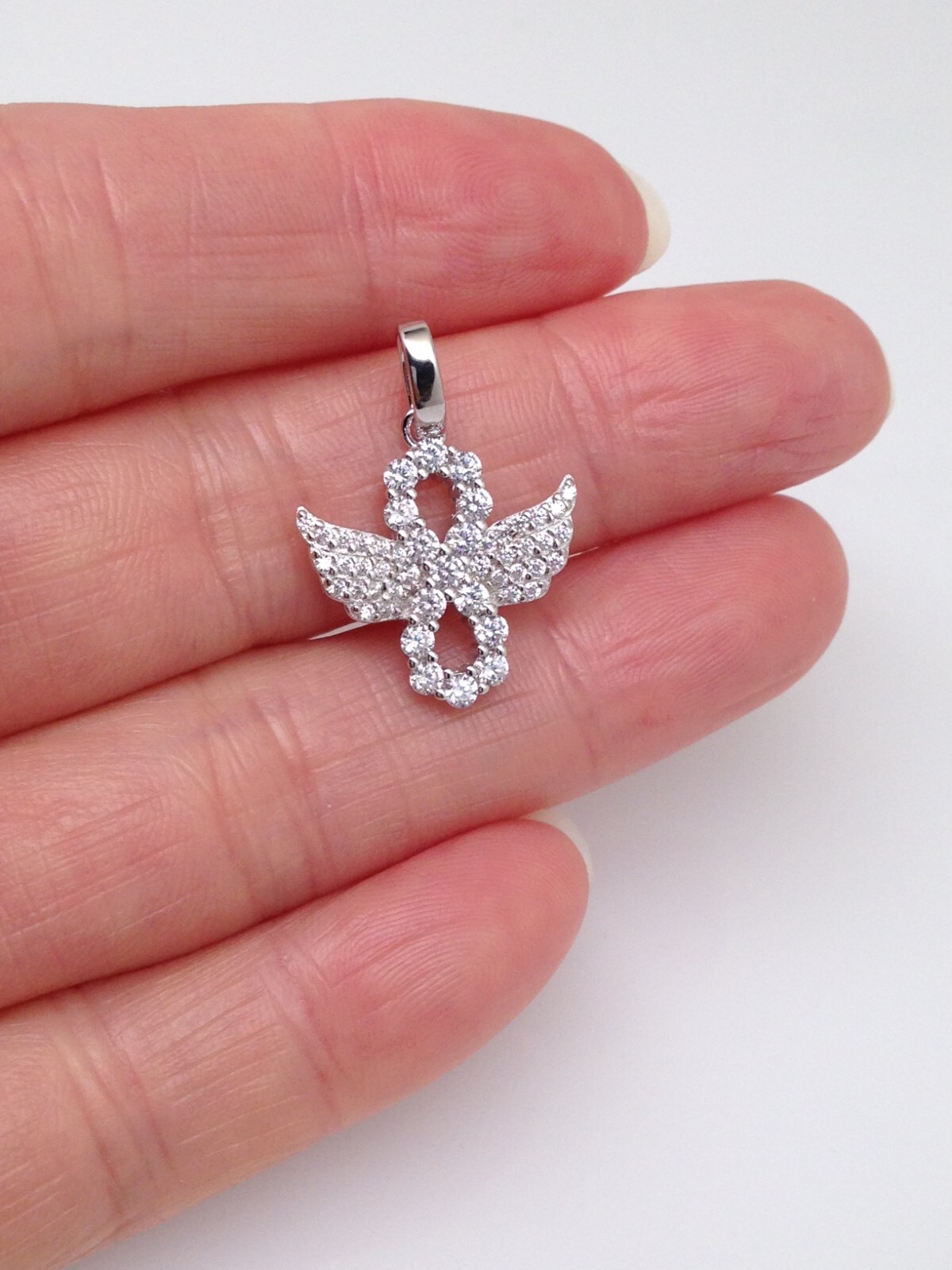 925 Sterling Silver CZ Angel Wings Infinity Pendant Women 15mm0.59″/22mm0.87″