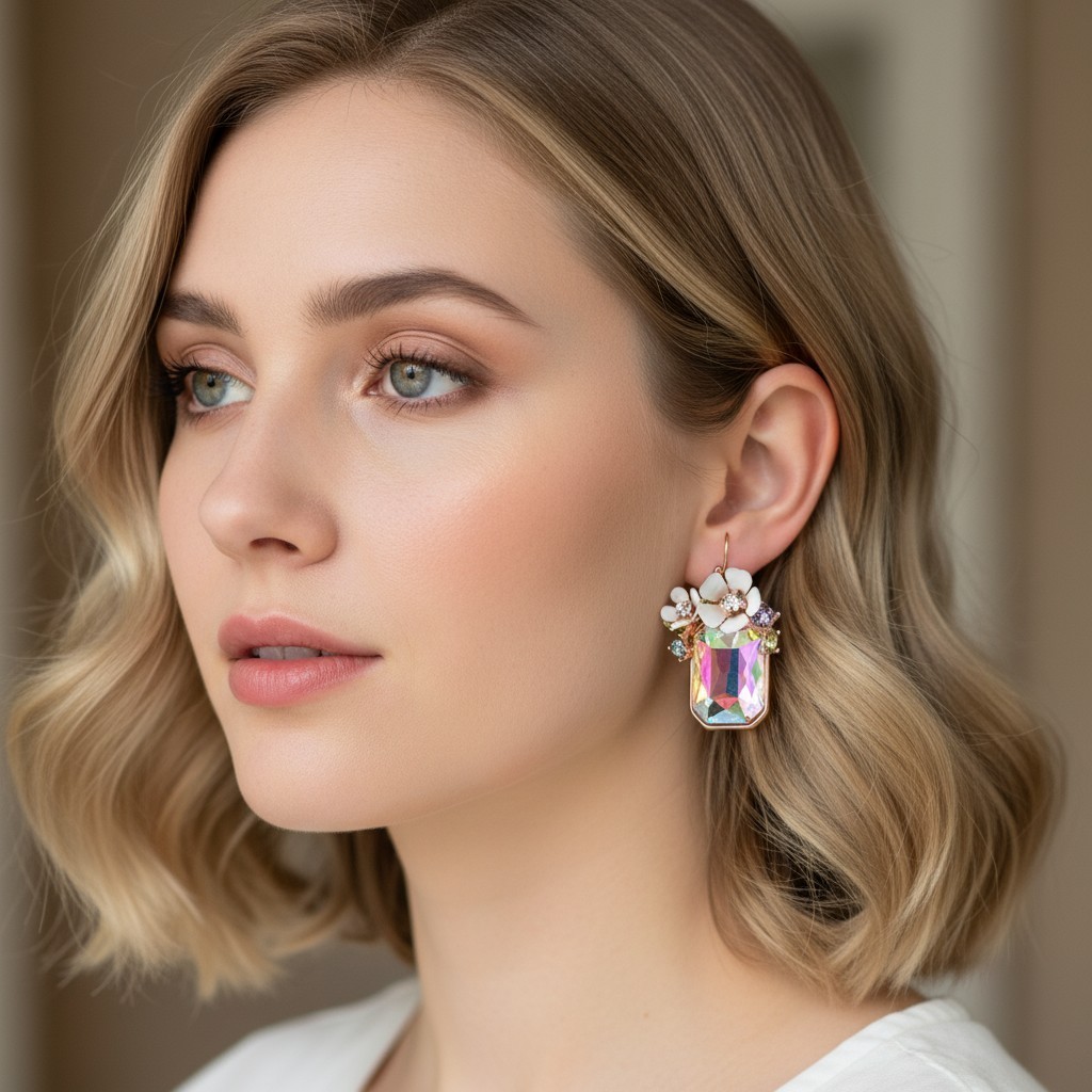 US Seller Betsey Johnson Flower Cluster Stone Drop Earrings