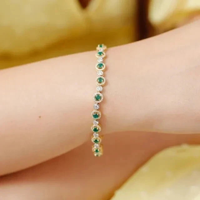 7 Ct Round Cut Simulated Emerald Women’s Tennis Bracelet 14K Yellow Gold Plated