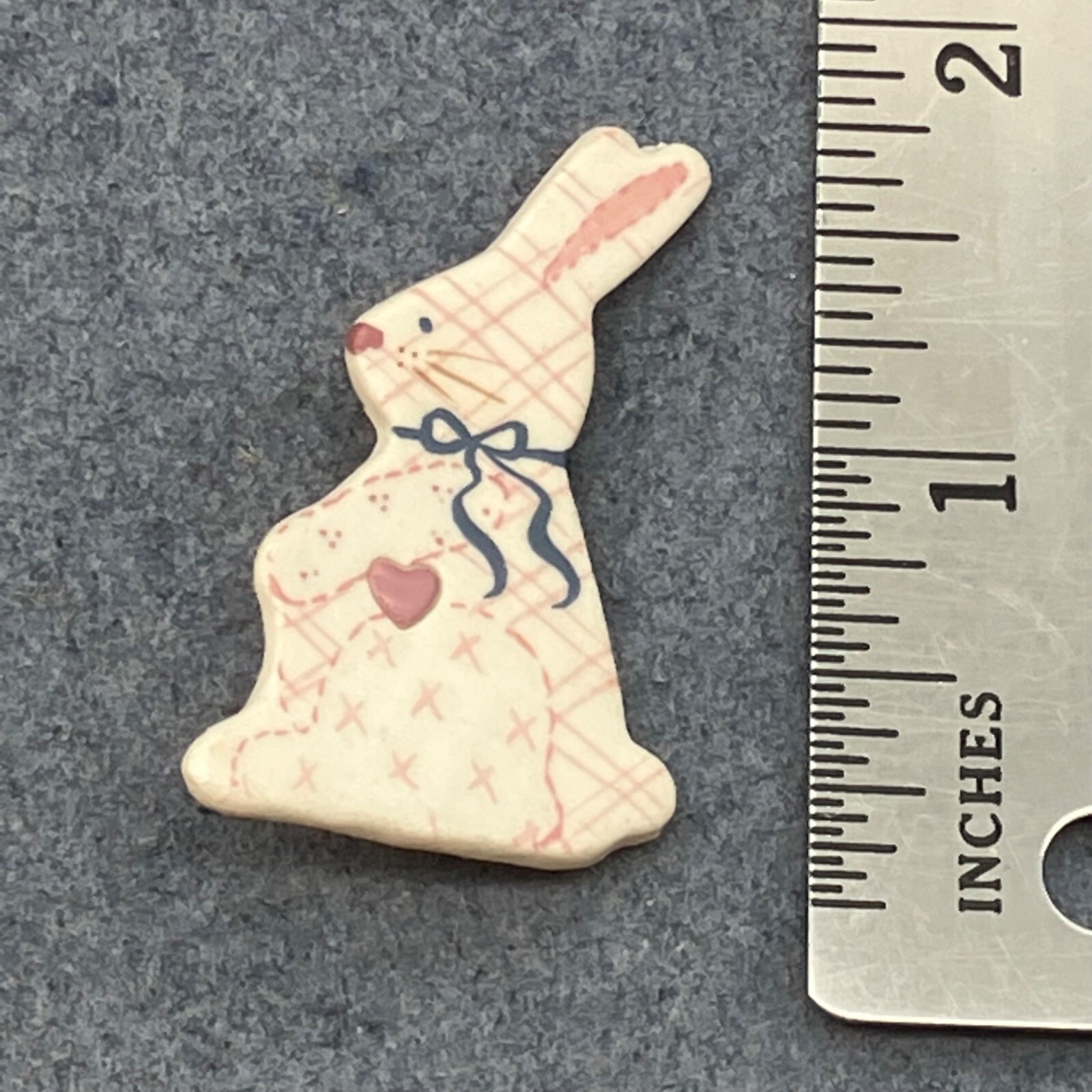 Easter Bunny Pin Brooch White Pink Blue Ceramic Enamel Heart Ribbon Soft Girl