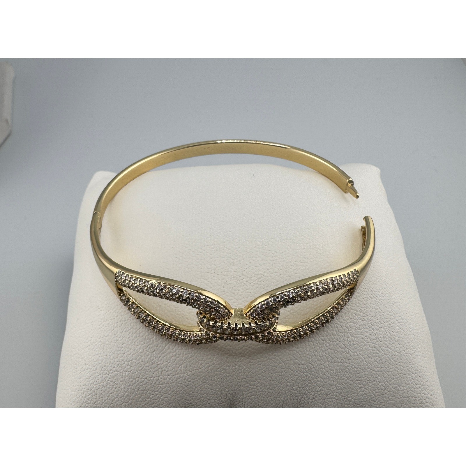 Gold Tone with Pave Crystal Baguette Hinge Bangle Bracelet