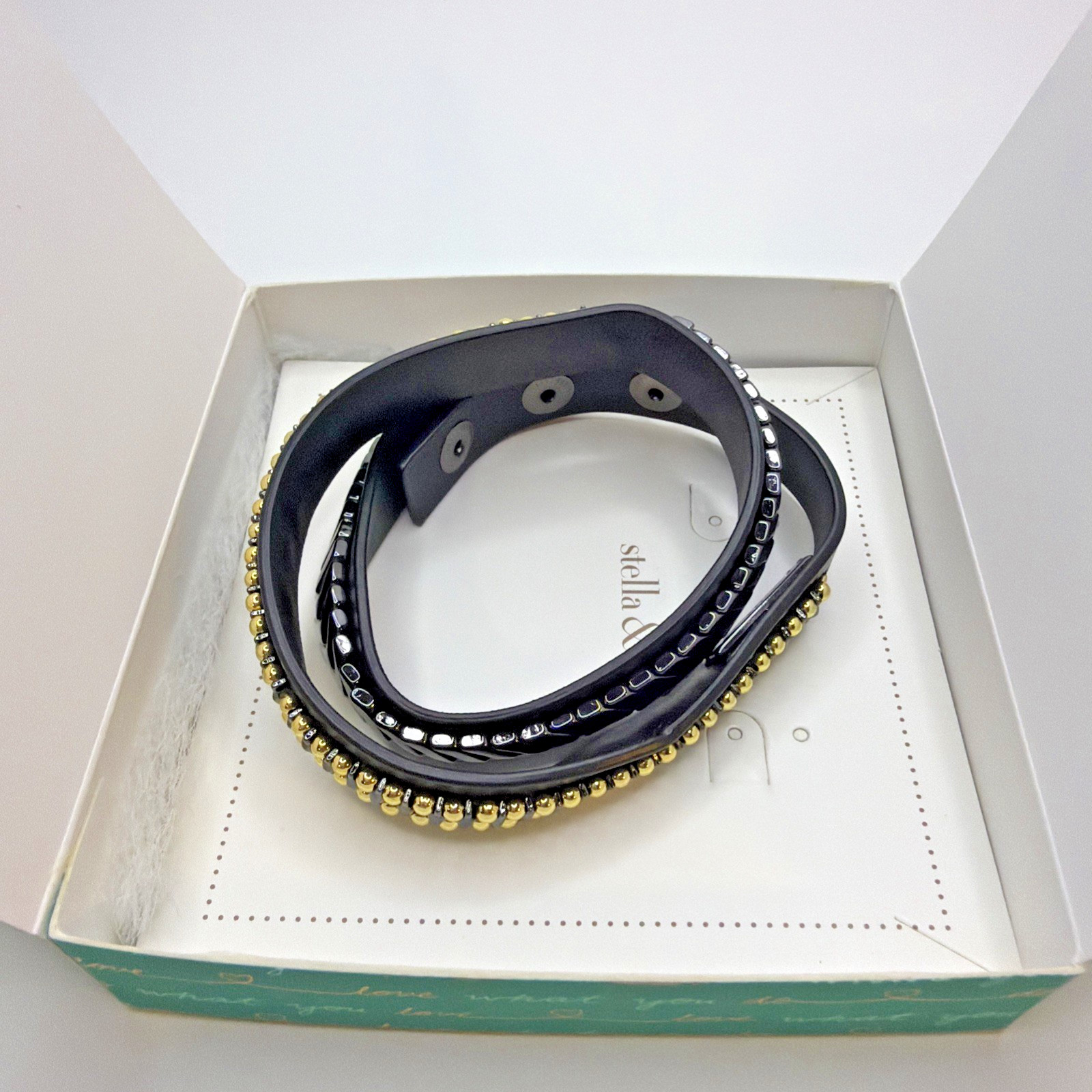 Stella & Dot Gilded Path Double Wrap Bracelet Hematite B352H With Box Black Gold