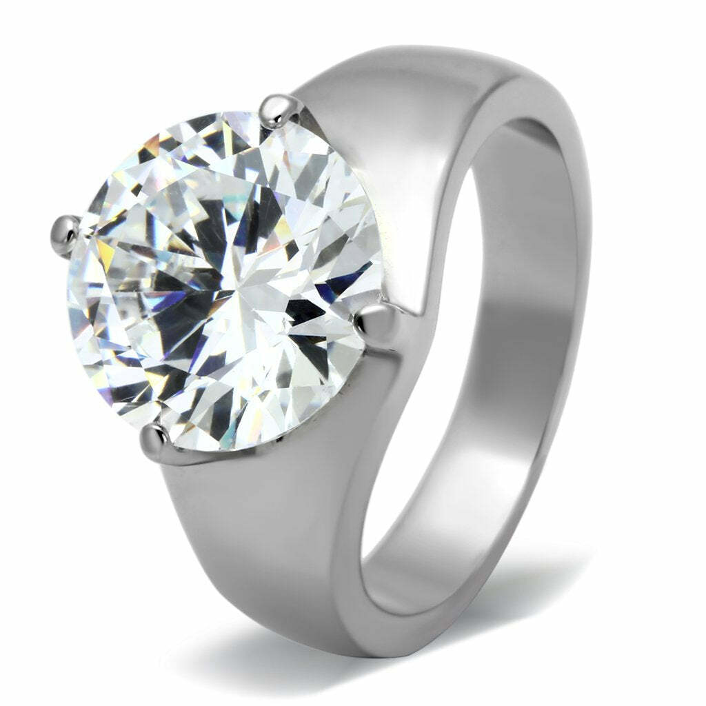 TK999 – High polished (no plating) Stainless Steel Ring with AAA Grade CZ in