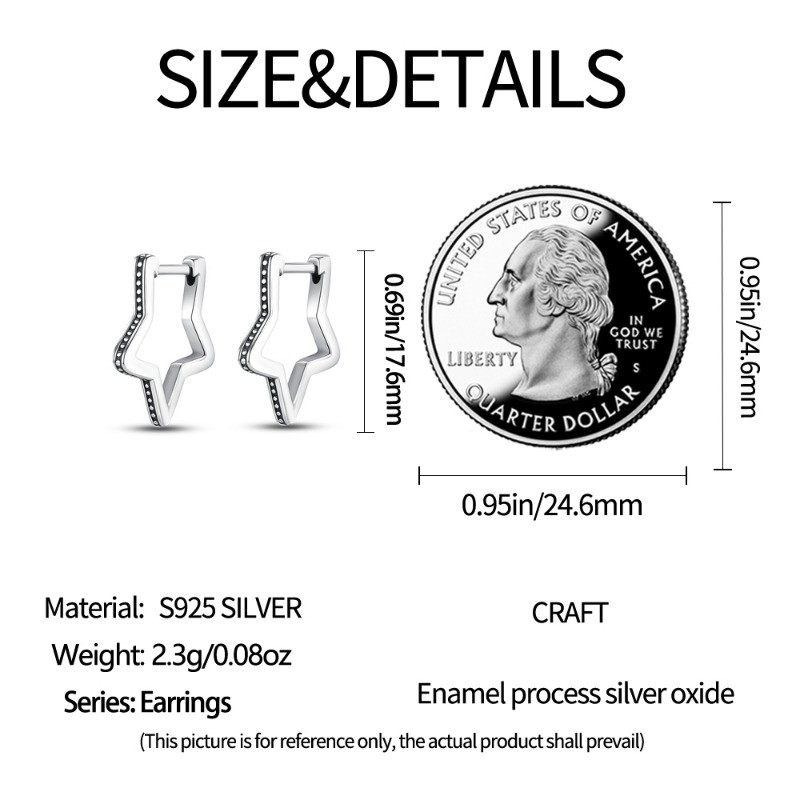 PANDACH Sterling Silver Mini Star Shaped Hoop Earrings For Women Jewelry Gifts
