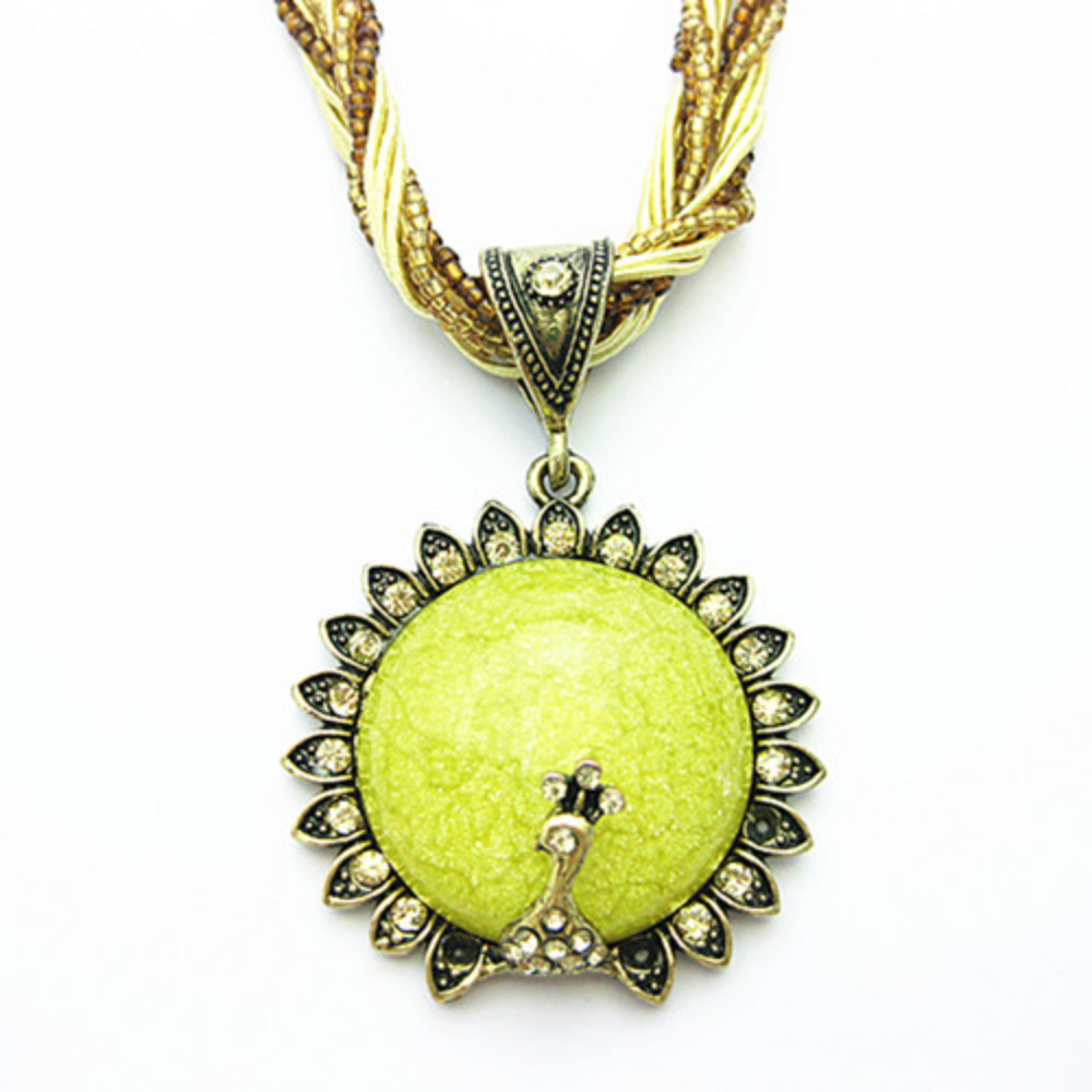 Women Retro Bohemian Style Turquoise Rhinestone Pendant Collar Necklace Jewelry