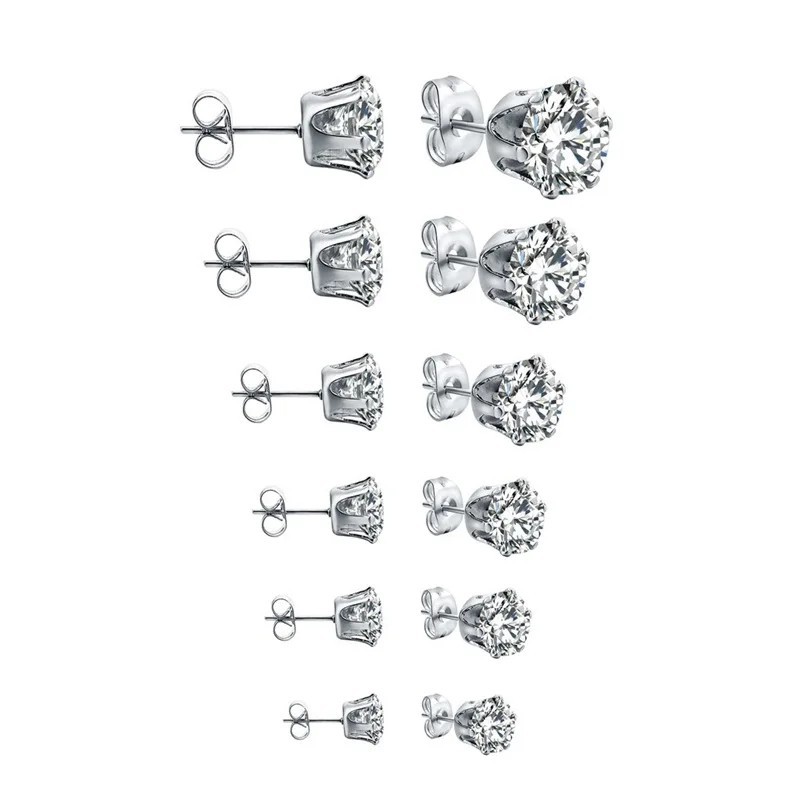 1 Pair Classic Stainless Stee Stud Earrings For Women CZ Zircon Ear Piercing Sur