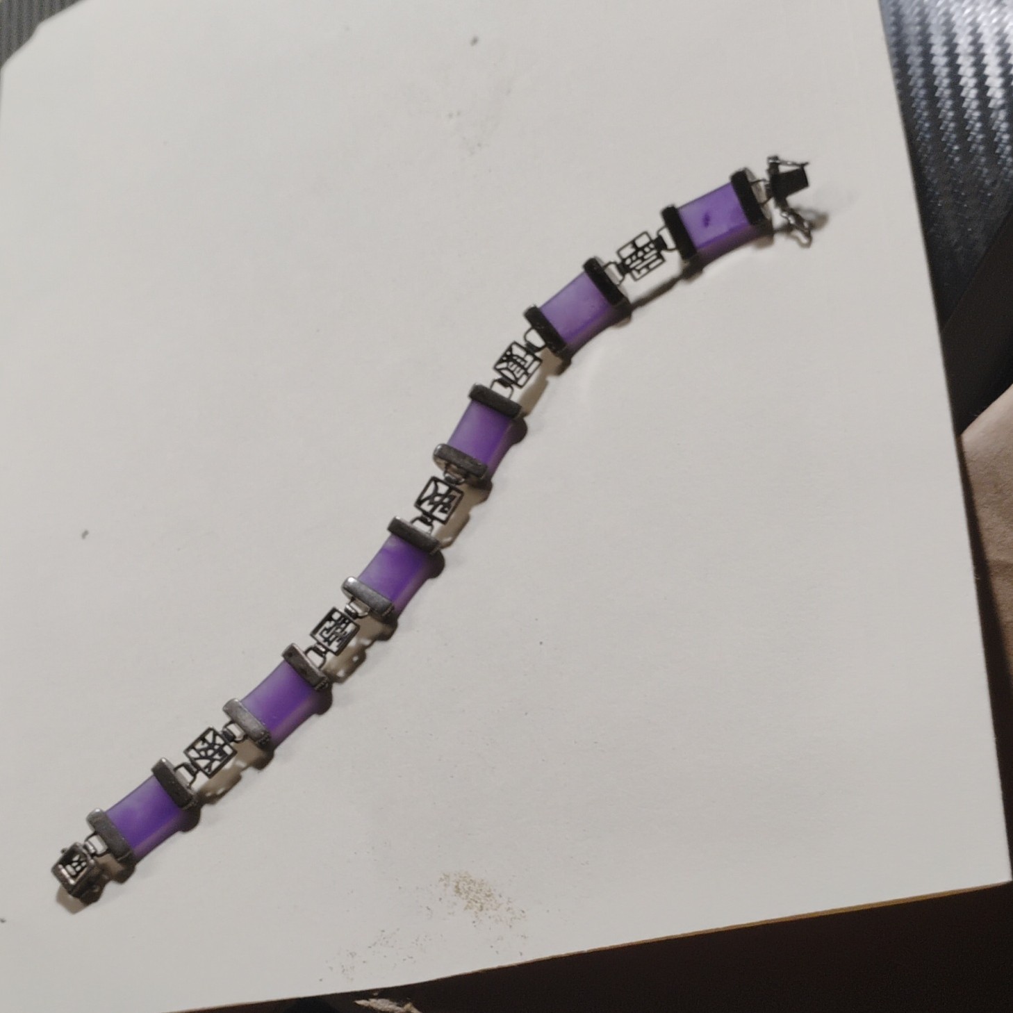Purple Amethyst Hand Made Oriental Writing. Antique .925A China Silver