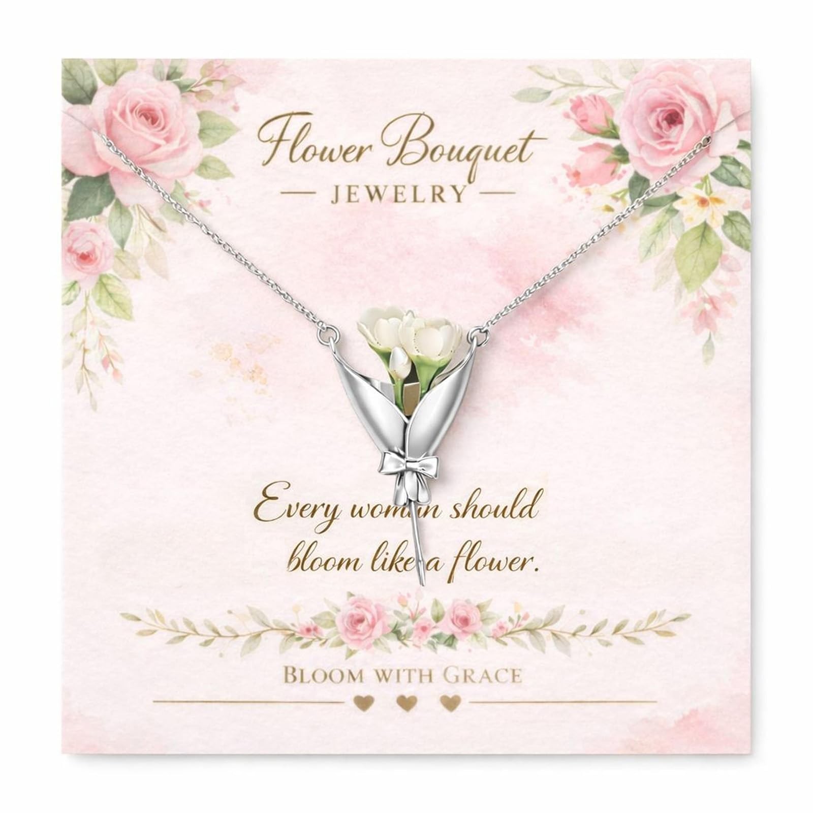 Mothers Day Gift Silver Flower Holder Necklace Jewelry For Mom Women For Her