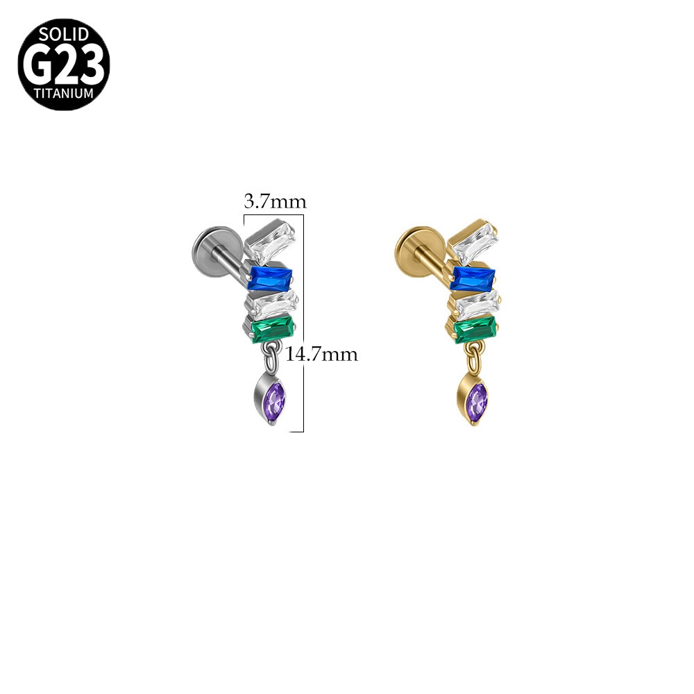 G23 Titanium Cartilage Stud Earring 16G Star/Chain Drop Labret Stud Ear Piercing