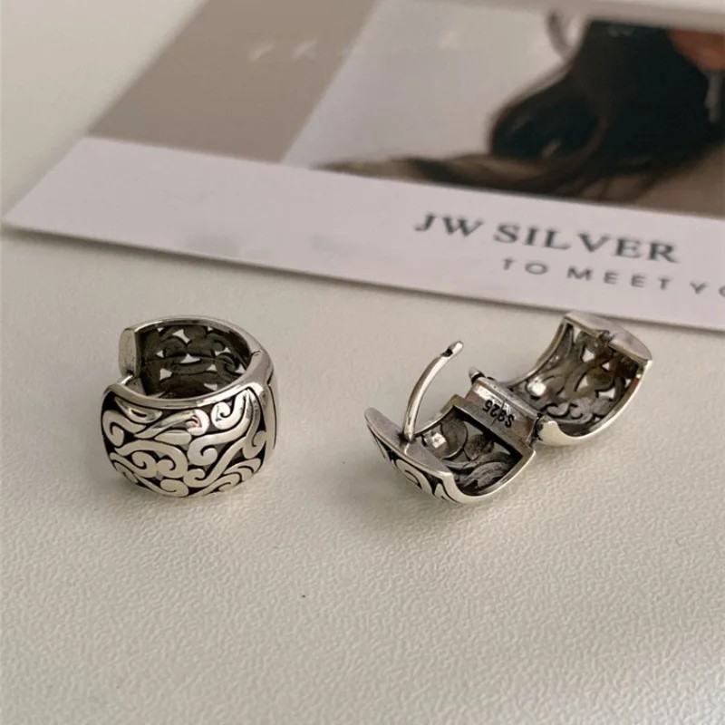 Fashion Women’s Earrings Sterling Silver Retro Filigree Oriental Huggie