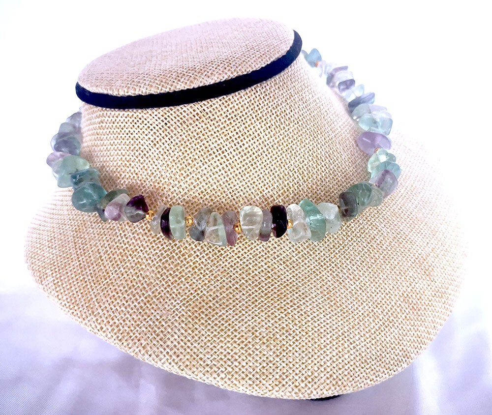 8-12mm piece fluorite choker necklace 16″ with spring clasp jewelry supply