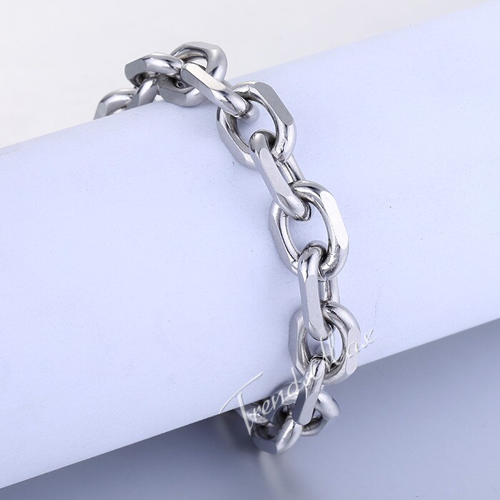 10mm Oval Cable Link Bracelet Mens Silver Stainless Steel Chain Jewelry 7-11 in