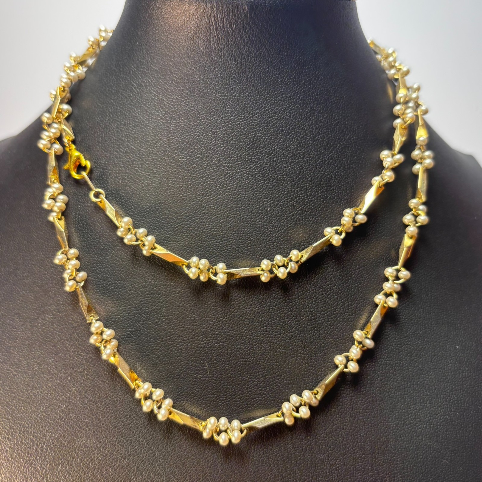 Faux Pearl Cluster Gold Tone Long Necklace White Elegant Jewelry